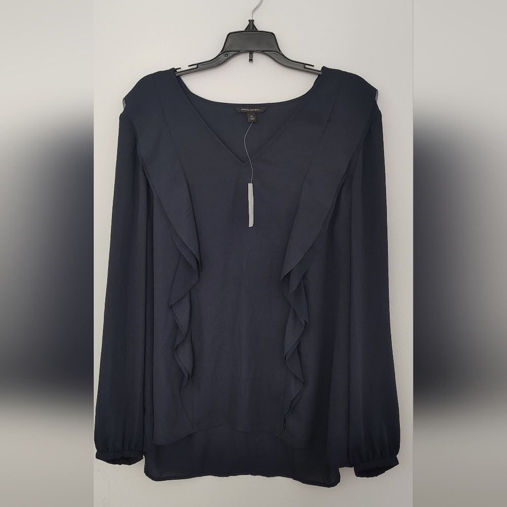 Banana Republic Navy Ruffle Blouse